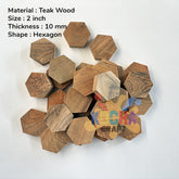 Hexagon (Set of 6 pcs) Natural Teak Wood Shape for Resin art table