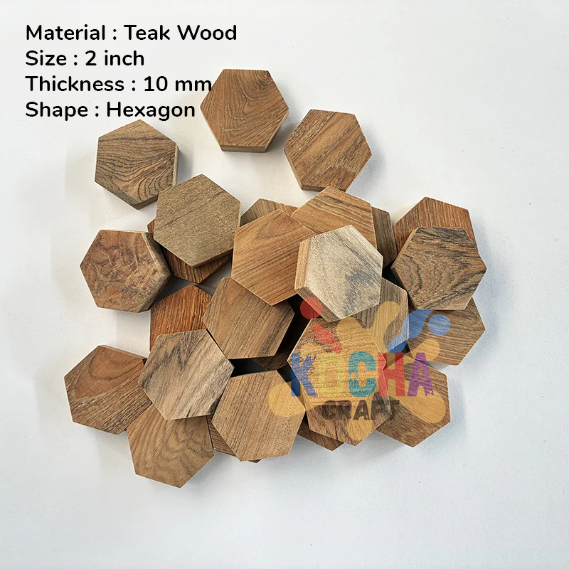 Hexa-1 Hexagon (Set of 6 pcs) Natural Teak Wood Shape for Resin art table - Image 1